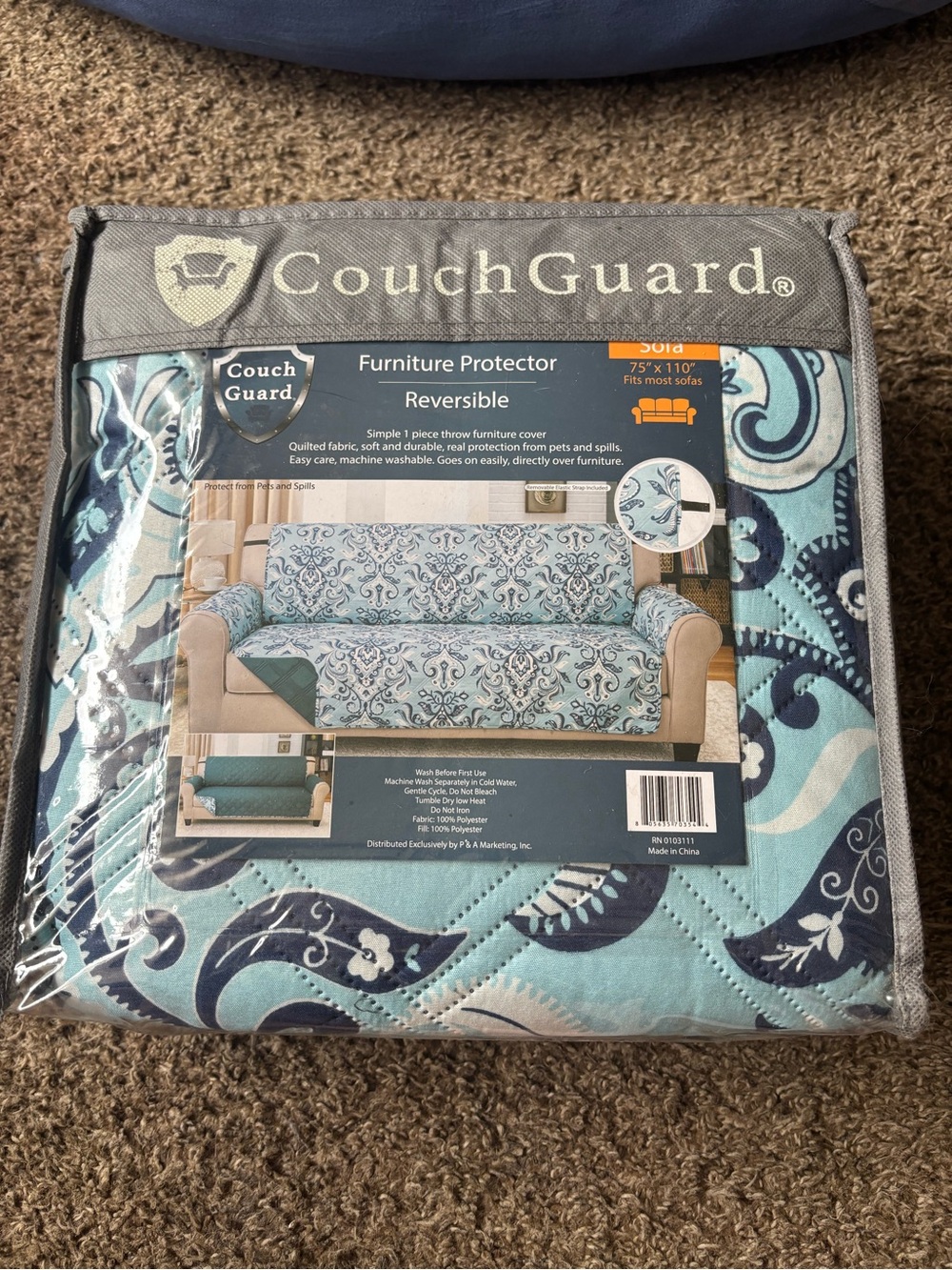 Reversible Furniture Protector Cover - Blue Paisley